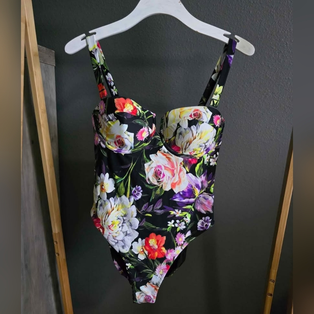 NEW Black Floral One Piece Swimsuit